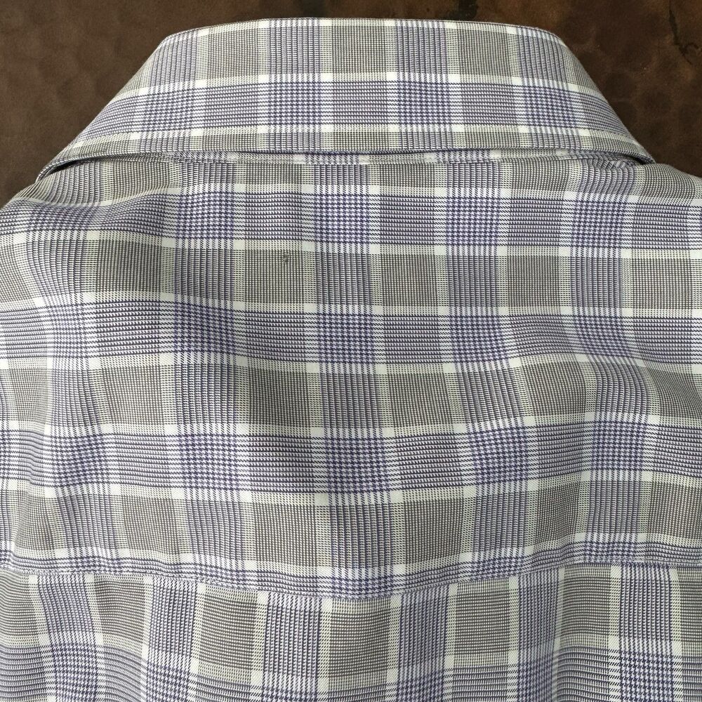 David Donahue Dress Shirt Mens Medium Purple Plaid Check Cotton Classic Fit - Picture 10 of 12